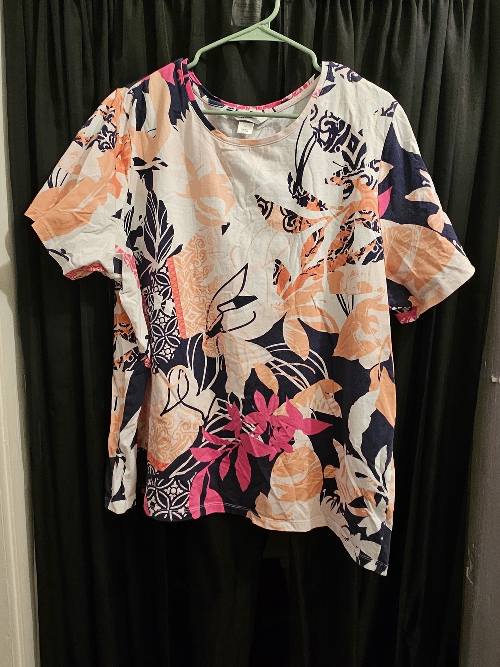 CJ Banks Short-Sleeve Floral Tee in White, Navy, Peach & Pink